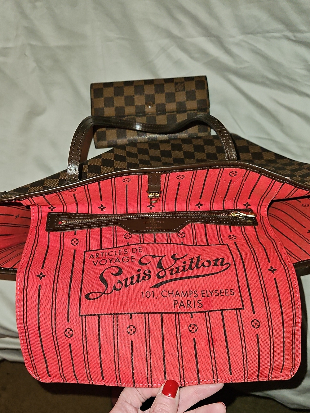 Authentic Louis Vuitton Neverfull MM Damier Ebene Sarah Long Wallet Included EUC - Picture 6 of 16
